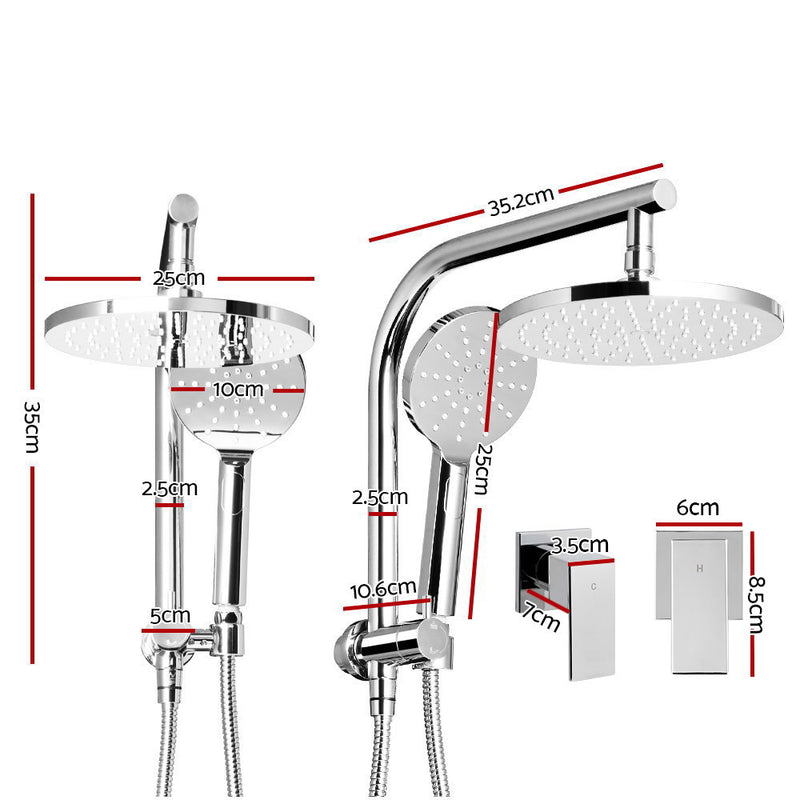 Cefito 9″ Twin Tap Rain Shower Head Set with Handheld – Chrome