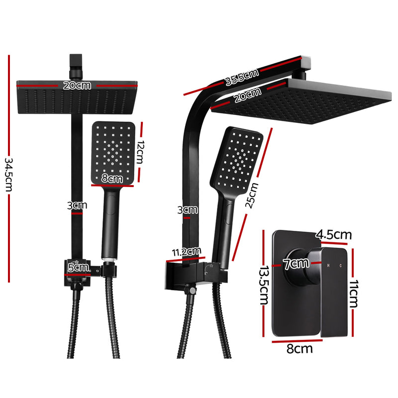 Cefito 8″ Square Rain Shower Head Set with Handheld & Mixer Tap – Black