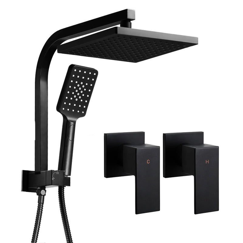 Cefito 8″ Square Rain Shower Head Set with Handheld – Twin Tap Black