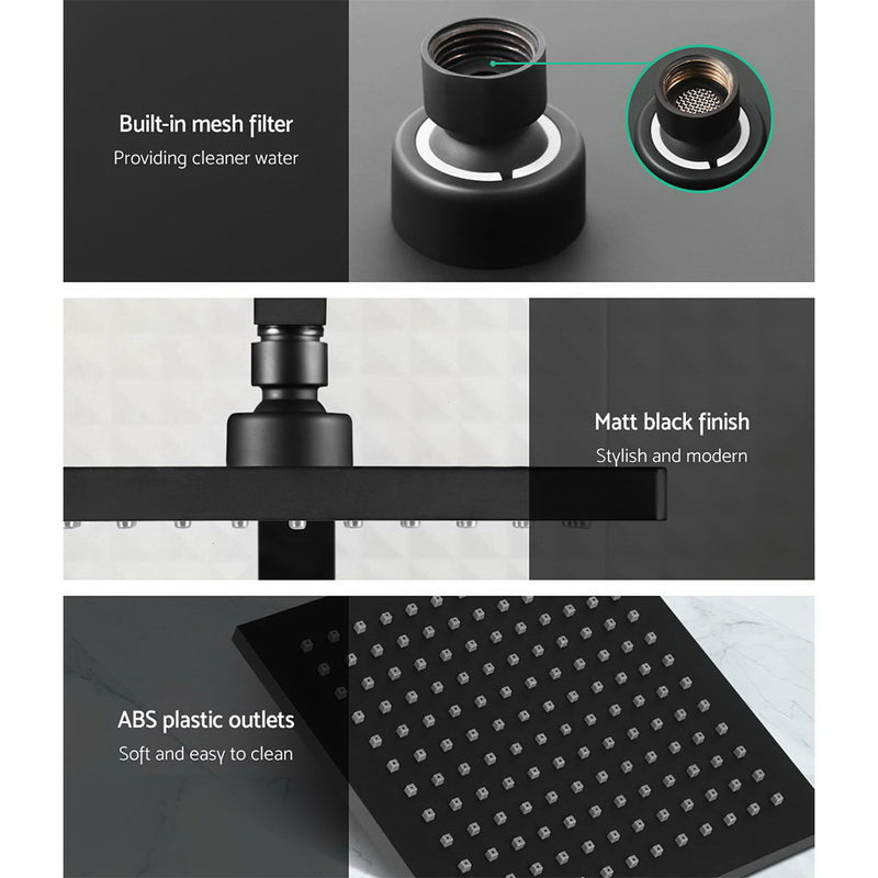 Cefito 8″ Square Rain Shower Head Set with Handheld – Twin Tap Black
