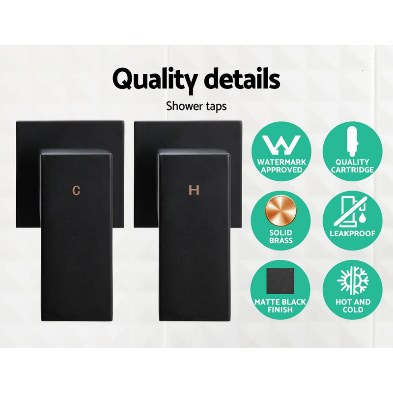 Cefito 8″ Square Rain Shower Head Set with Handheld – Twin Tap Black