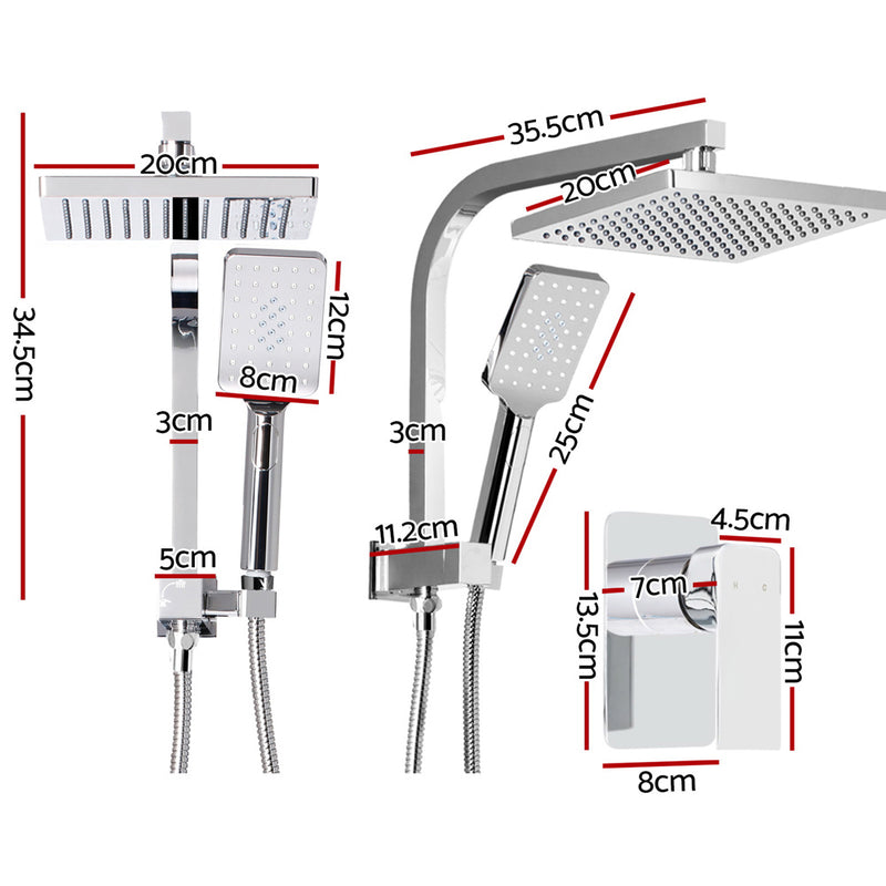 Cefito 8″ Square Rain Shower Head Set with Handheld & Mixer Tap – Chrome