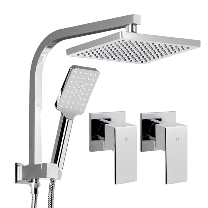 Cefito 8″ Square Rain Shower Head Set with Handheld – Twin Tap Chrome