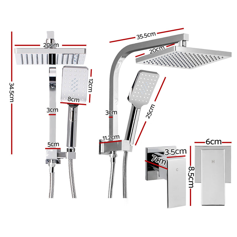 Cefito 8″ Square Rain Shower Head Set with Handheld – Twin Tap Chrome