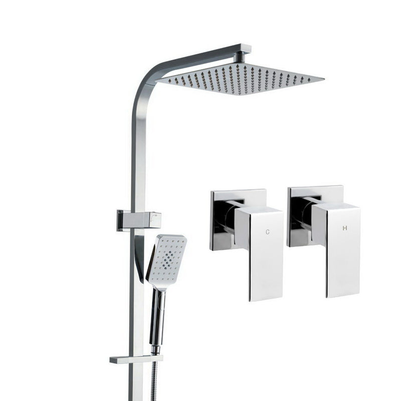 Cefito 10″ Square Rain Shower Head Set with Handheld – Twin Tap Chrome