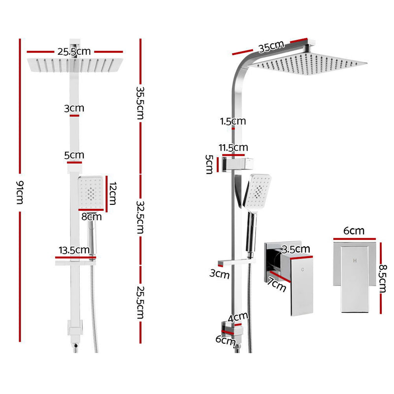 Cefito 10″ Square Rain Shower Head Set with Handheld – Twin Tap Chrome