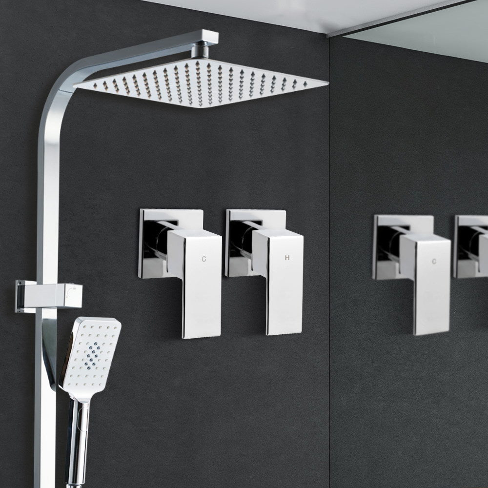Cefito 10″ Square Rain Shower Head Set with Handheld – Twin Tap Chrome