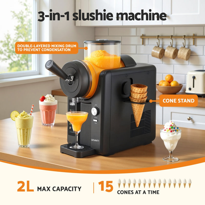 Devanti 2L Slushie & Ice Cream Maker – Frozen Smoothies & Milkshakes (Black)