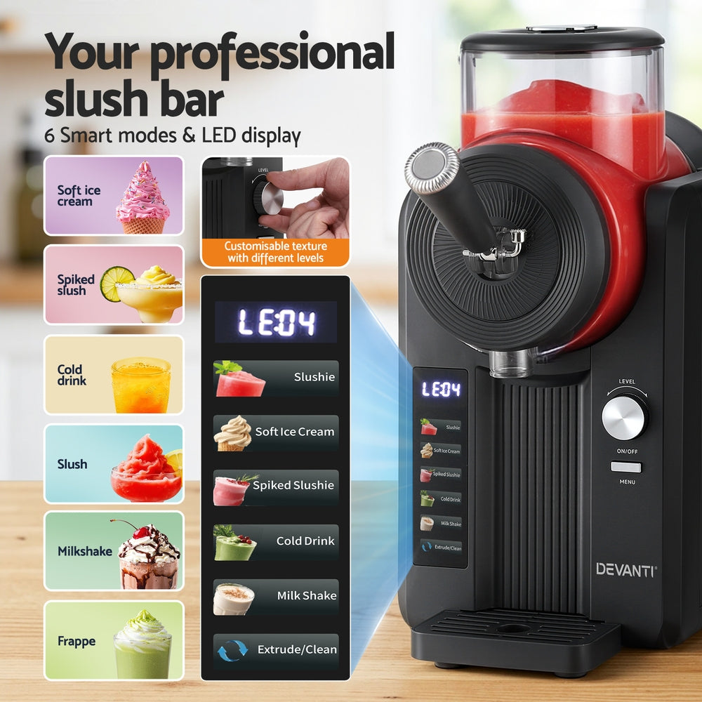Devanti 2L Slushie & Ice Cream Maker – Frozen Smoothies & Milkshakes (Black)