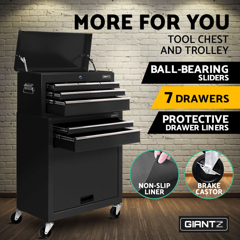 7-Drawer Tool Chest Trolley Cabinet – Black Garage Storage Toolbox