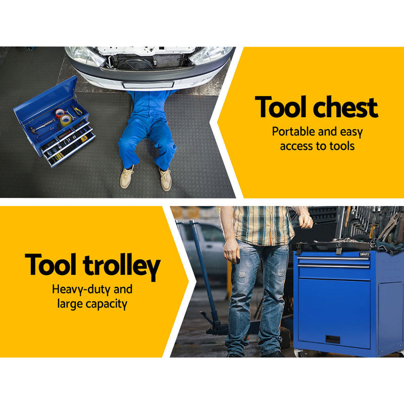 7-Drawer Tool Chest Trolley Cabinet – Blue Garage Storage Toolbox