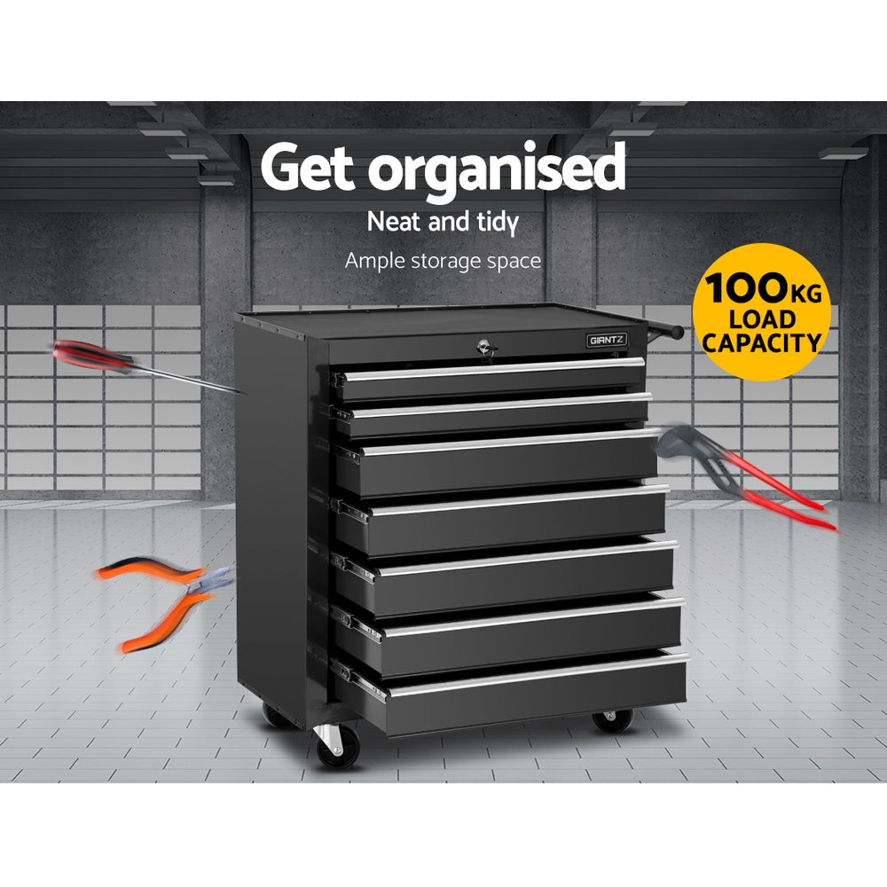 7-Drawer Tool Chest Trolley – Black Garage Toolbox