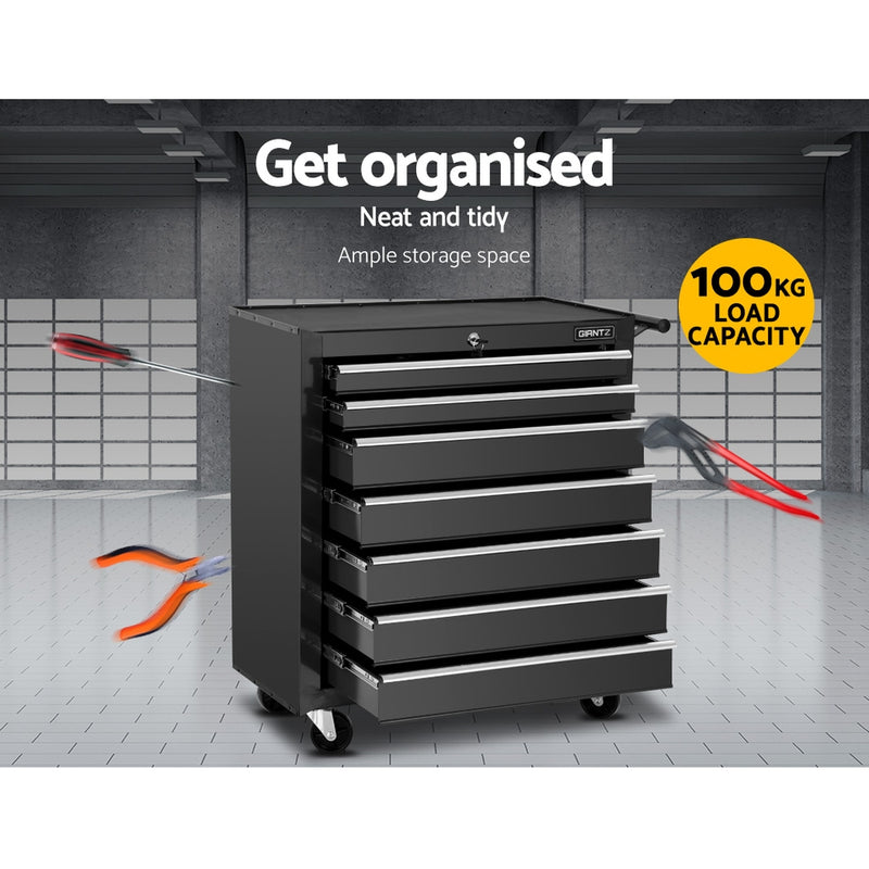 7-Drawer Tool Chest Trolley – Black Garage Toolbox