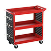 3-Tier Tool Cart Trolley with Pegboard Hooks – Red