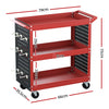 3-Tier Tool Cart Trolley with Pegboard Hooks – Red