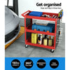 3-Tier Tool Cart Trolley with Pegboard Hooks – Red