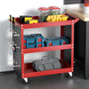 3-Tier Tool Cart Trolley with Pegboard Hooks – Red