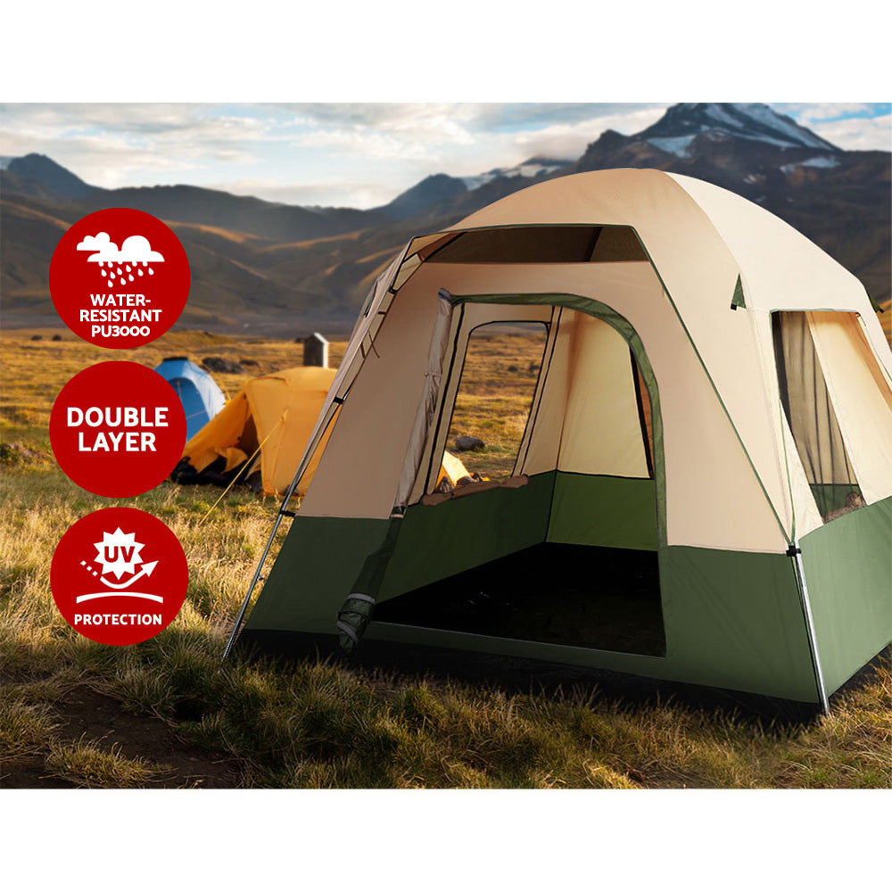 Family Camping Tent – 4 Person Hiking & Beach Dome (Green)