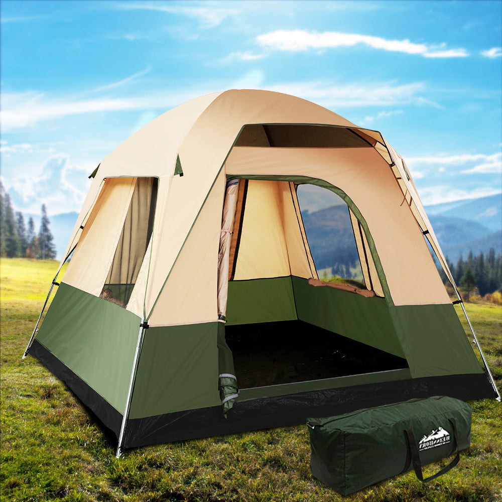 Family Camping Tent – 4 Person Hiking & Beach Dome (Green)