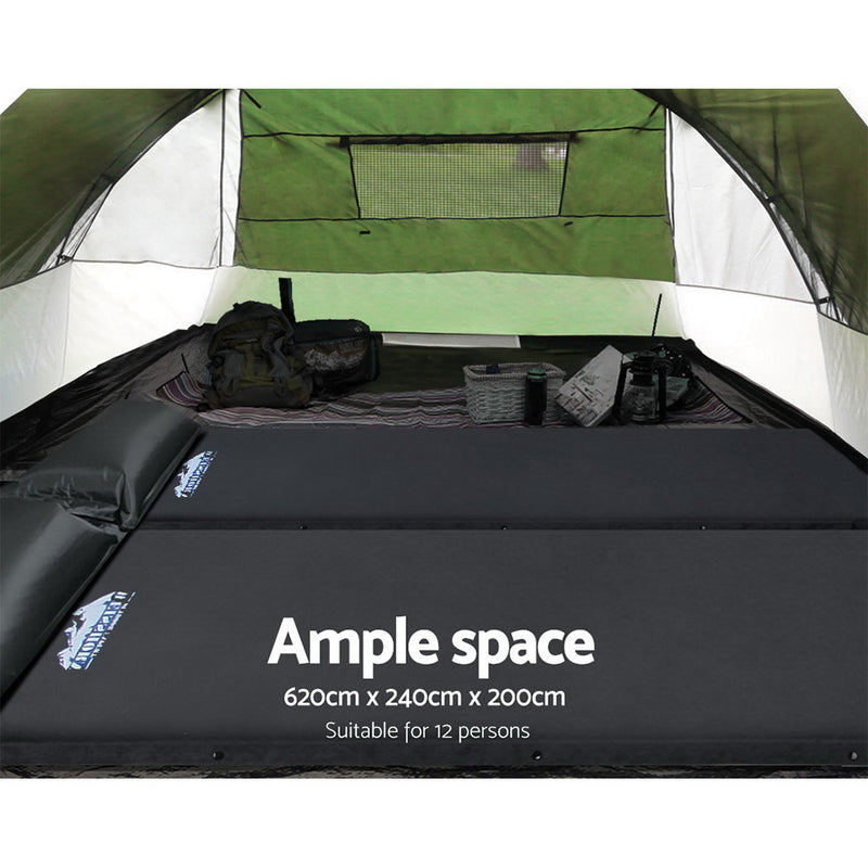 Family Camping Tent – 12 Person, 3-Room Dome (Green)