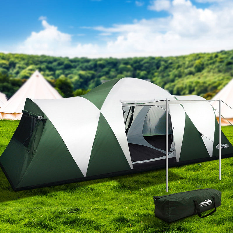 Family Camping Tent – 12 Person, 3-Room Dome (Green)