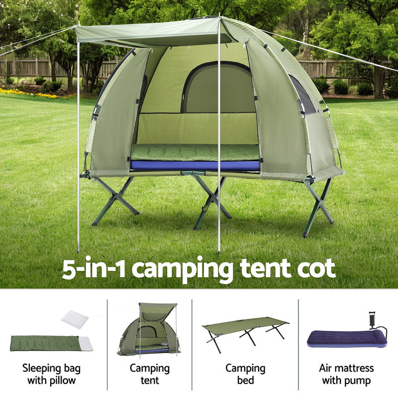 5-in-1 Camping Tent Cot – 1-Person Air Mattress & Camping Bed