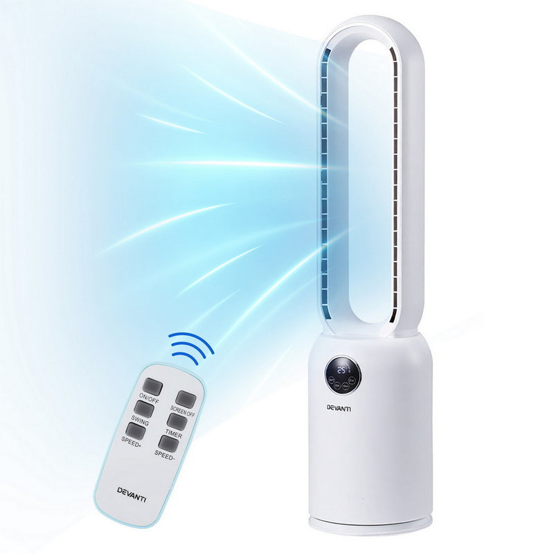 2-in-1 Bladeless Fan with Air Purifier & Remote – 88cm