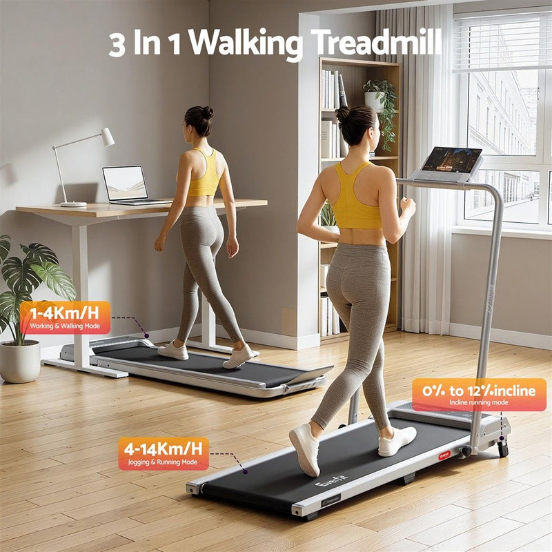 Everfit 3 in 1 Walking Pad Treadmill 12% Incline 40cm Belt Silver