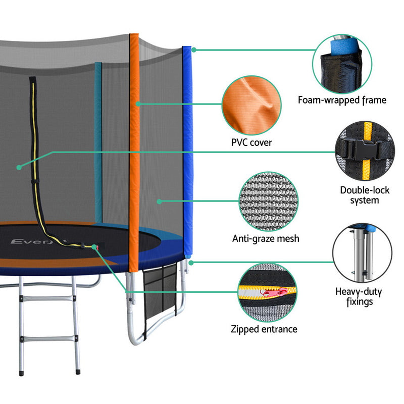 Everfit 8FT Kids Trampoline – Round with Ladder & Safety Enclosure