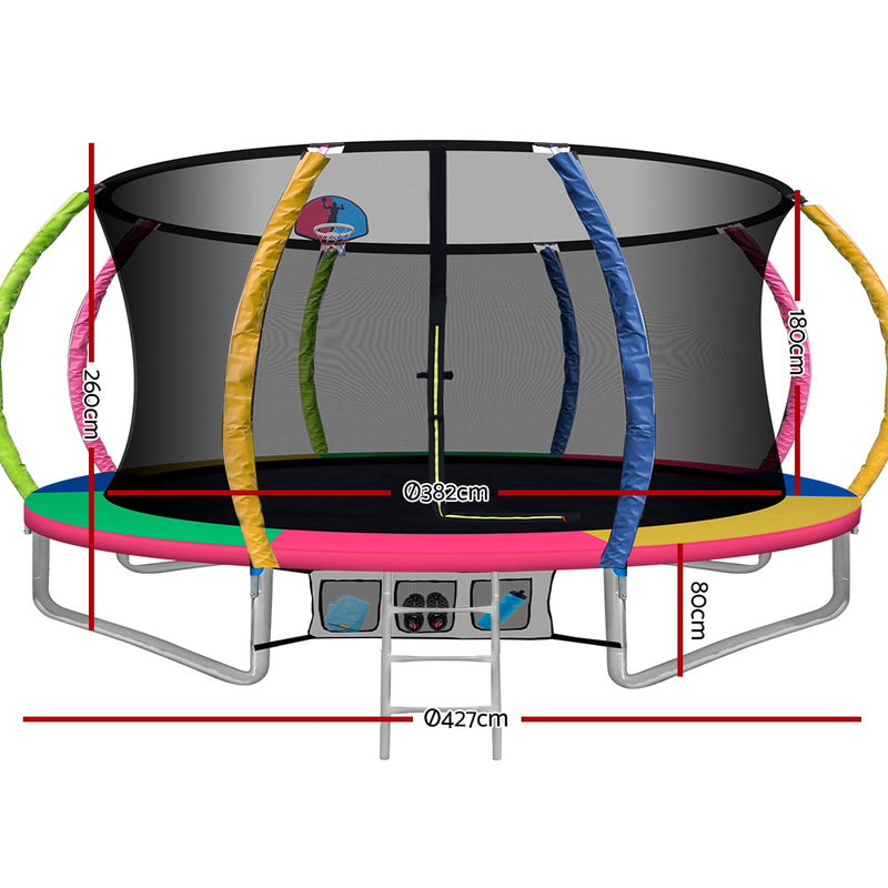 Everfit 14FT Kids Trampoline – Rebounder with Ladder & Basketball Hoop