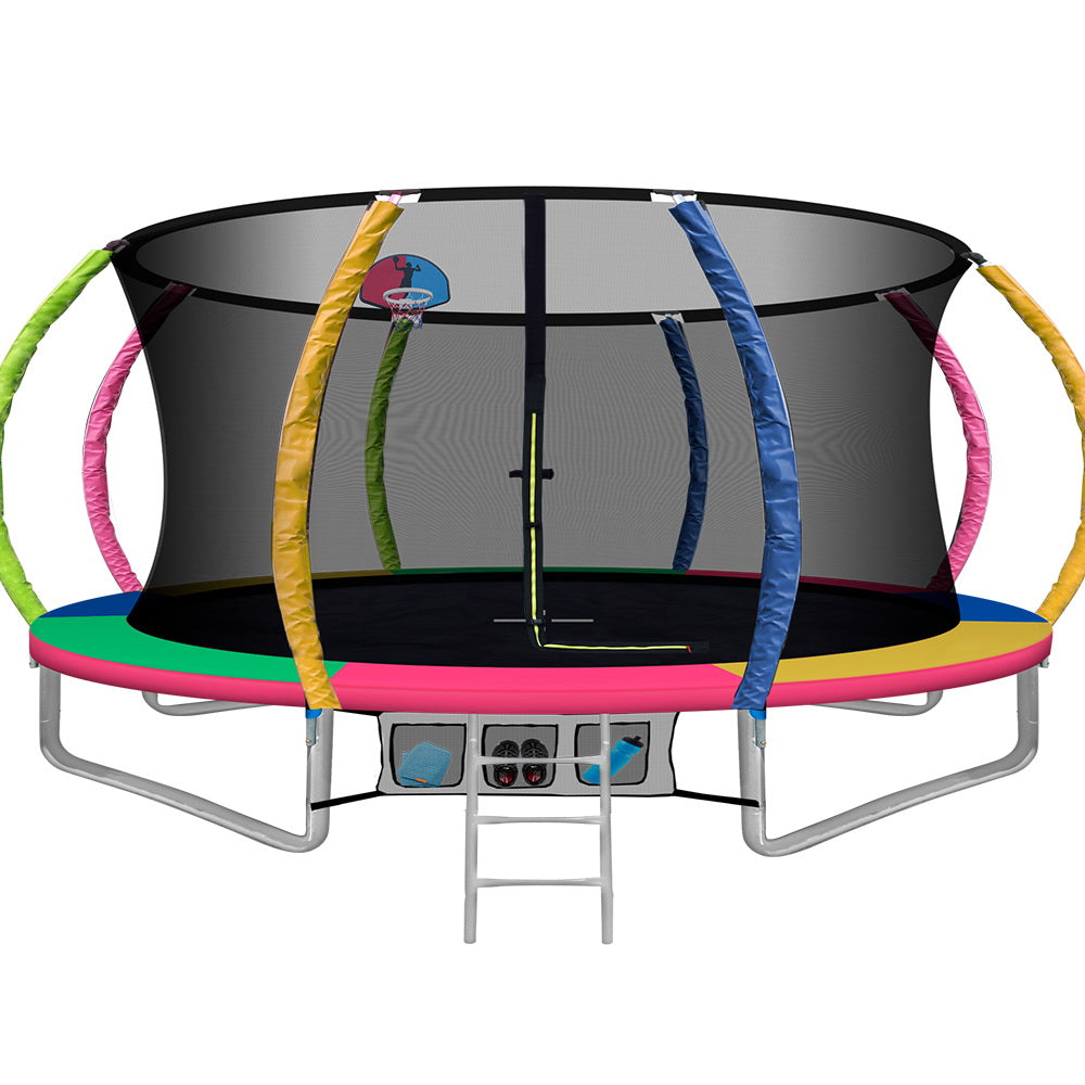 Everfit 14FT Kids Trampoline – Rebounder with Ladder & Basketball Hoop
