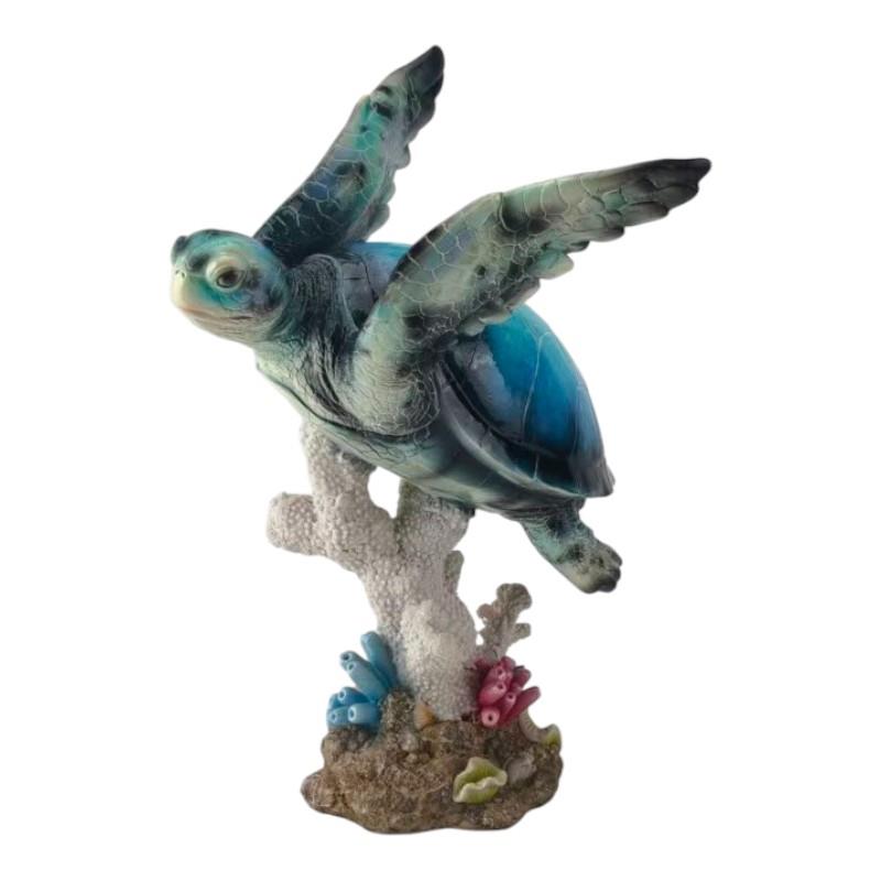 46x33cm Swimming Blue Turtle on Coral Base