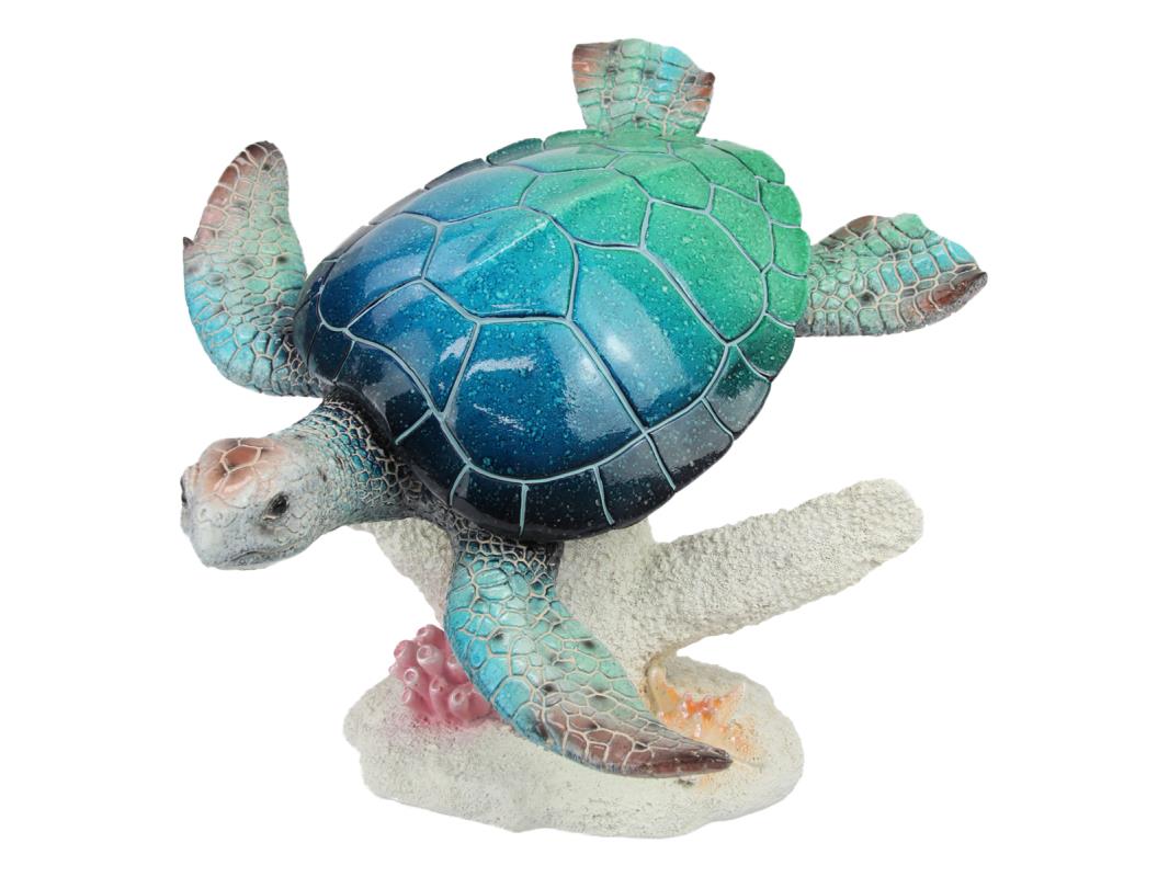 37cm Marble Blue/Green Turtle on Coral
