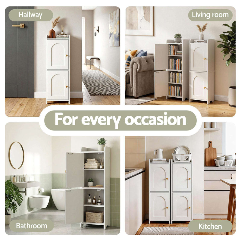 Artiss 2x 2-Tier Slim Bathroom Storage Cabinets White