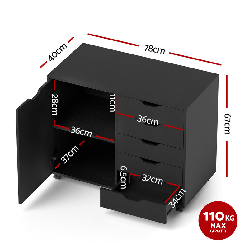 Artiss 5 Drawer Mobile Filing Cabinet with Door