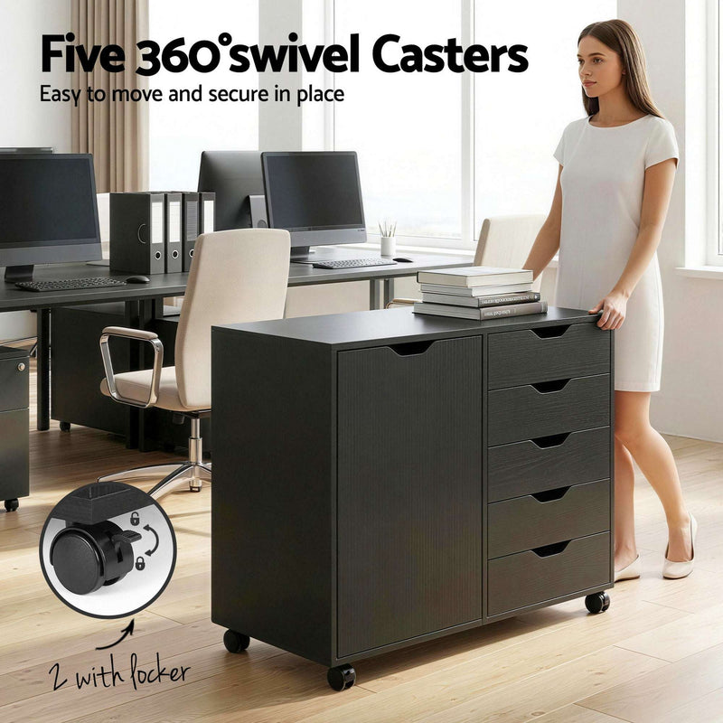 Artiss 5 Drawer Mobile Filing Cabinet with Door