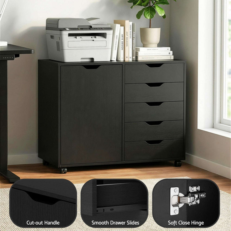 Artiss 5 Drawer Mobile Filing Cabinet with Door