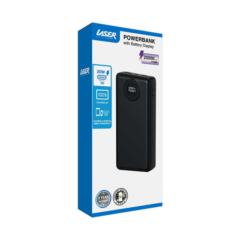 20000mAh Power bank Battery Display Black