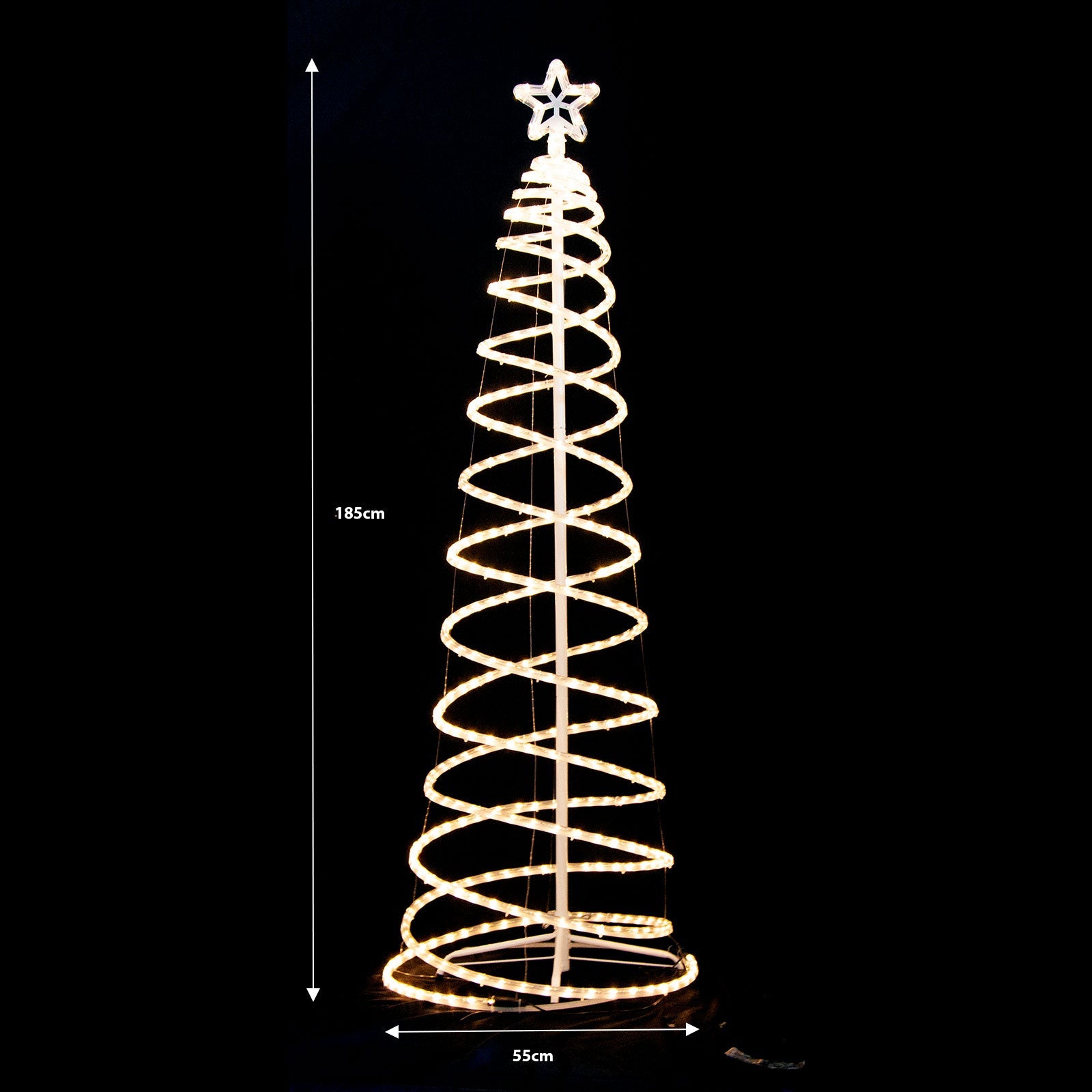 Led 185cm Spiral Rope Light Christmas Tree Star Motif Warm White