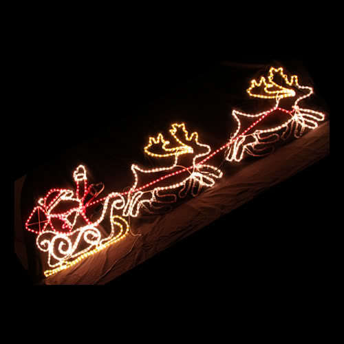 Led Santa on Sleigh Reindeer Rope Light Motif