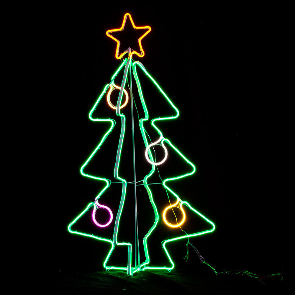 Neon Light 3D Christmas Tree Motif