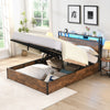 Double Gas Lift Storage Bed Frame with LED & Charging Station – Rustic Brown