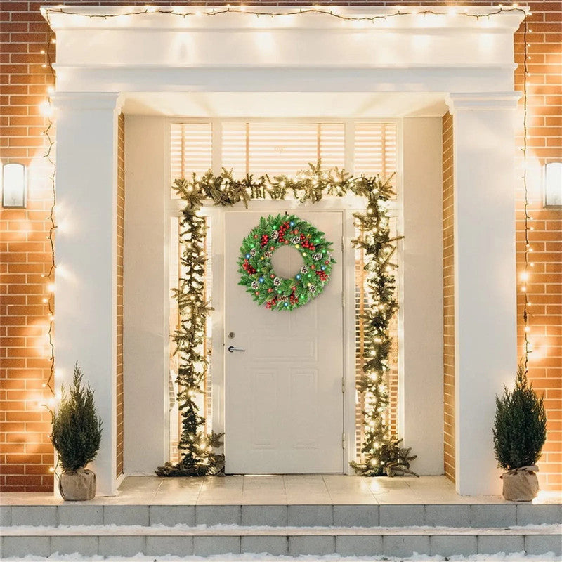 Pre-Lit Christmas Wreath with LED Lights 50cm Festive Door Decoration