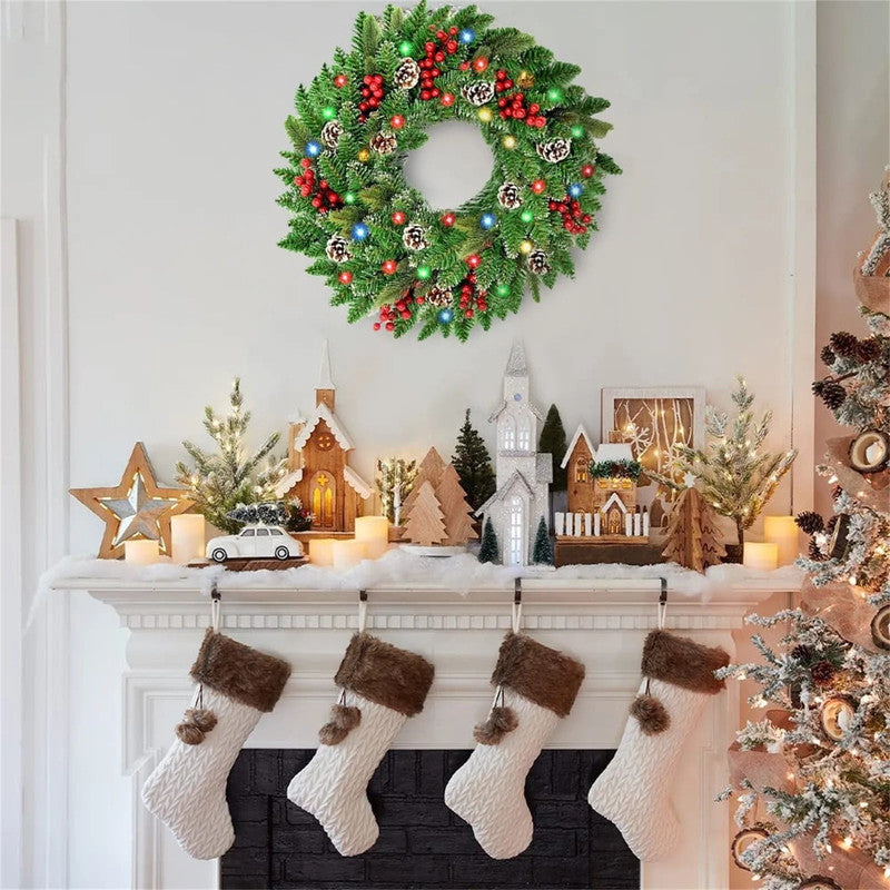 Pre-Lit Christmas Wreath with LED Lights 50cm Festive Door Decoration