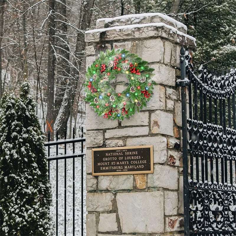 Pre-Lit Christmas Wreath with LED Lights 50cm Festive Door Decoration