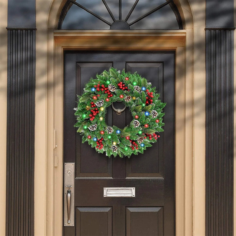 Pre-Lit Christmas Wreath with LED Lights 50cm Festive Door Decoration