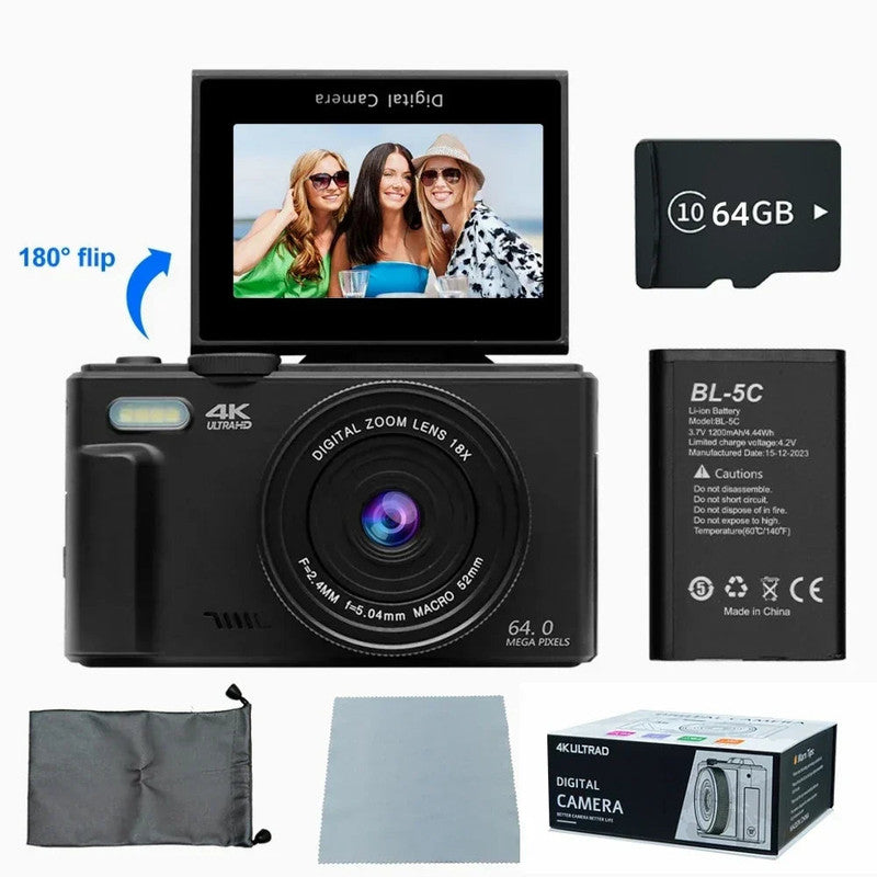 4K Digital Camera 64MP for Photography & Vlogging – Black