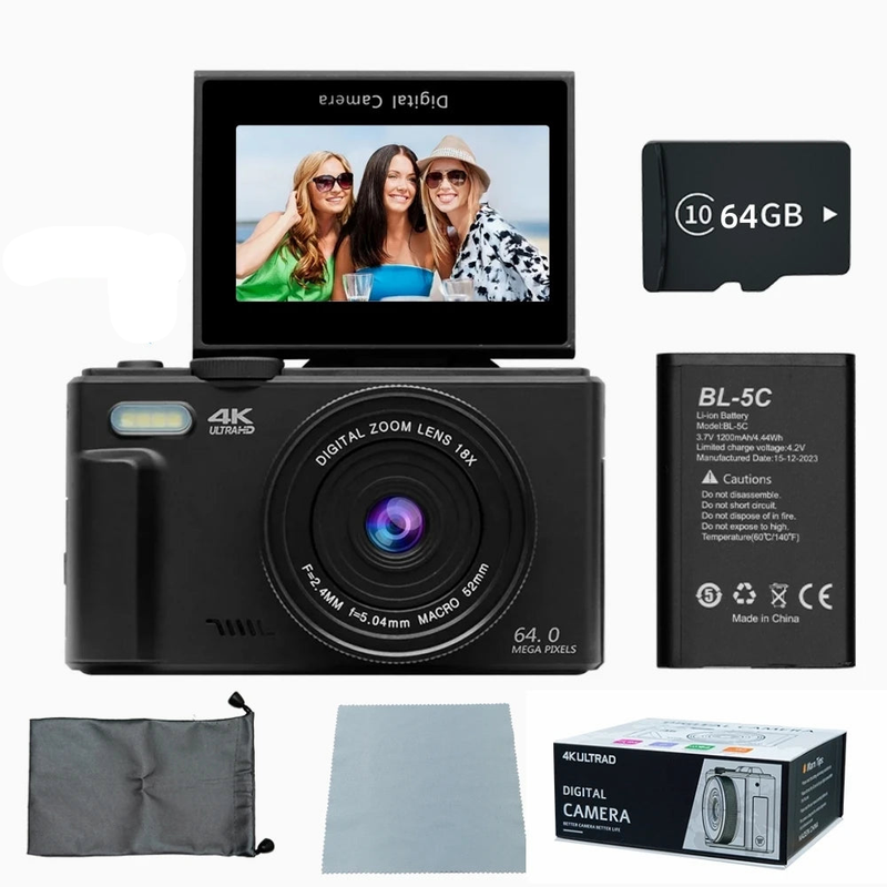 4K Digital Camera 64MP for Photography & Vlogging – Black