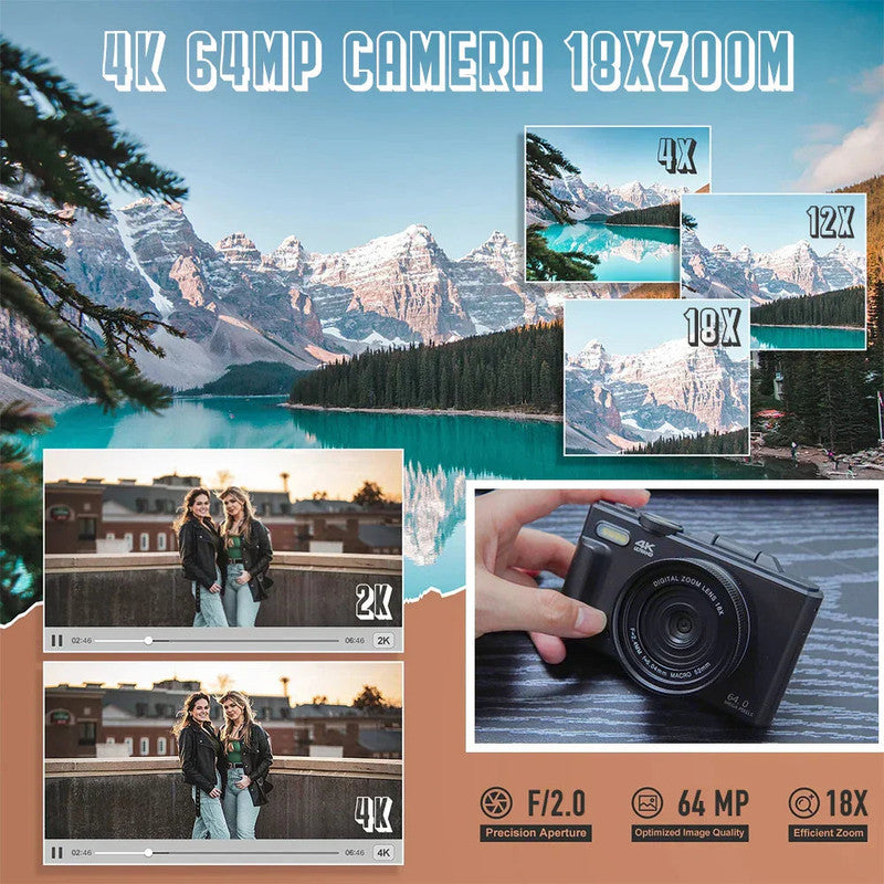 4K Digital Camera 64MP for Photography & Vlogging – Black