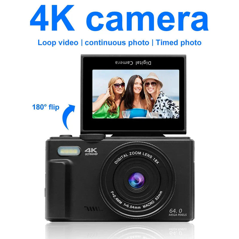 4K Digital Camera 64MP for Photography & Vlogging – Black